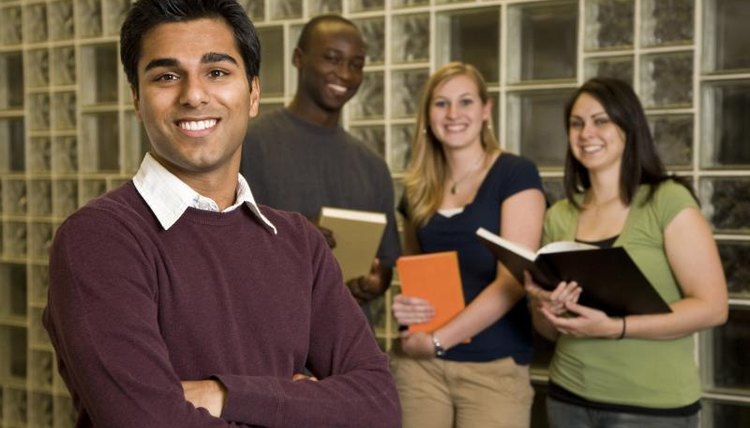 Smiling college students on campus.