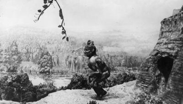 Circa 1920 Drawing of prehistoric man supposively living in the Thames Valley, England