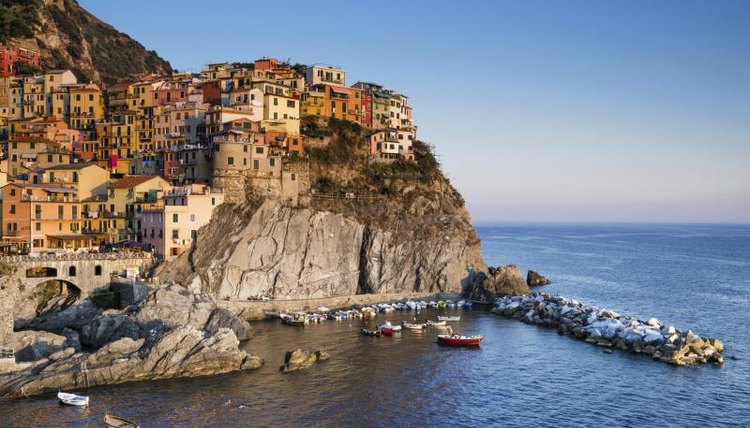 A small town in Northern Italy built into the cliffs above the sea.