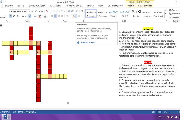 Cómo hacer un crucigrama en Microsoft Word