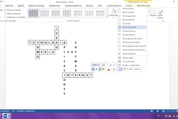 Cómo hacer un crucigrama en Microsoft Word