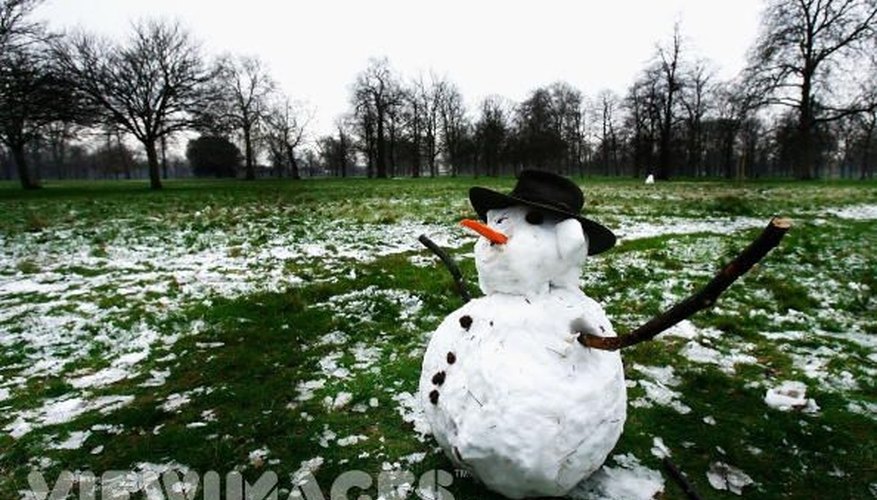Use green poster board to indicate that the snow around your snowman has melted, revealing the grass.