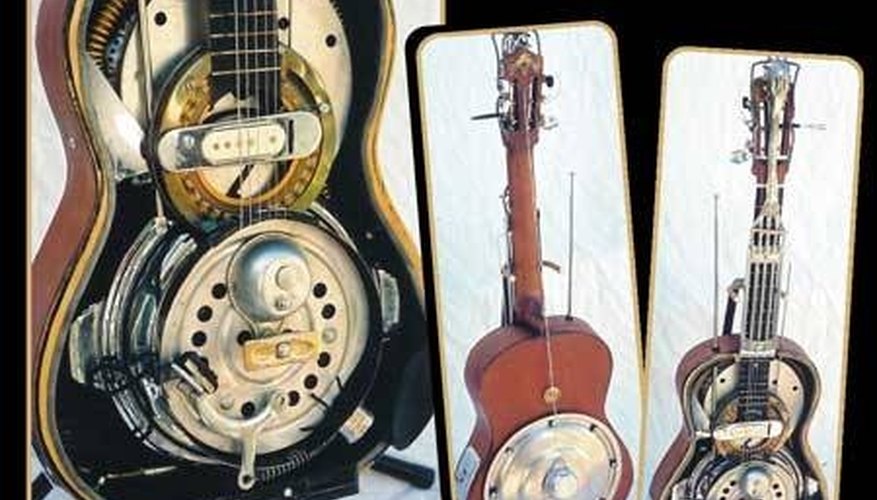 The innards of a classic Resonator guitar, so named because its construction makes amplification redundant. The innards of a classic Resonator guitar, so named because its construction makes amplification redundant.