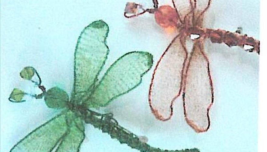 Beads and lace mesh make dragonflies