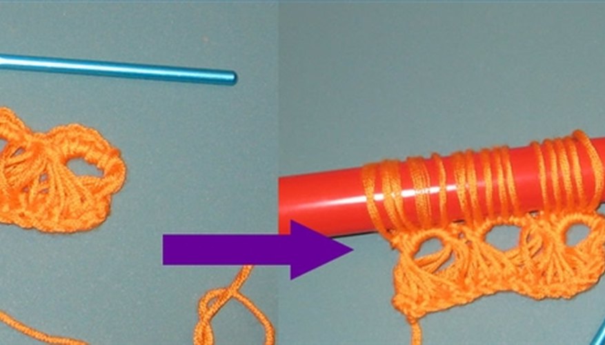 Loops are pulled up in the stitches from the previous row.
