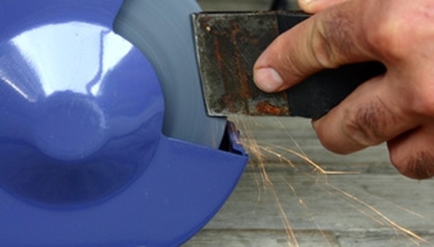 Bench grinder in action Bench grinder in action