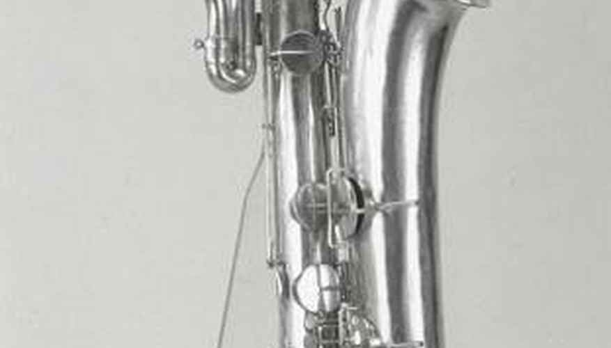 A silver-plated bass saxophone A silver-plated bass saxophone