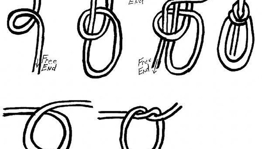 Top row -a sailor's knot, Bottom row -a simple hard knot