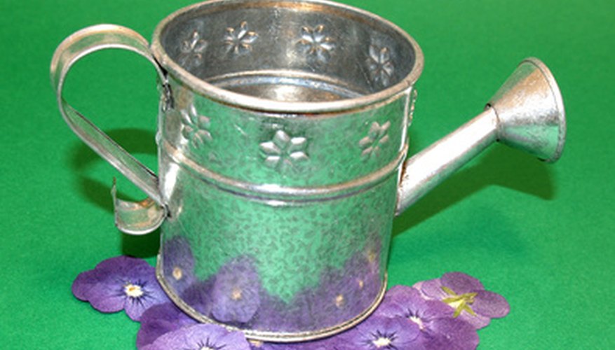Watering cans are found at garden stores or home improvement centers. Watering cans are found at garden stores or home improvement centers.