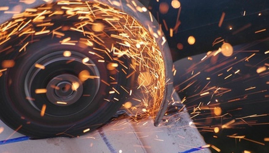A grinding wheel in use. A grinding wheel in use.