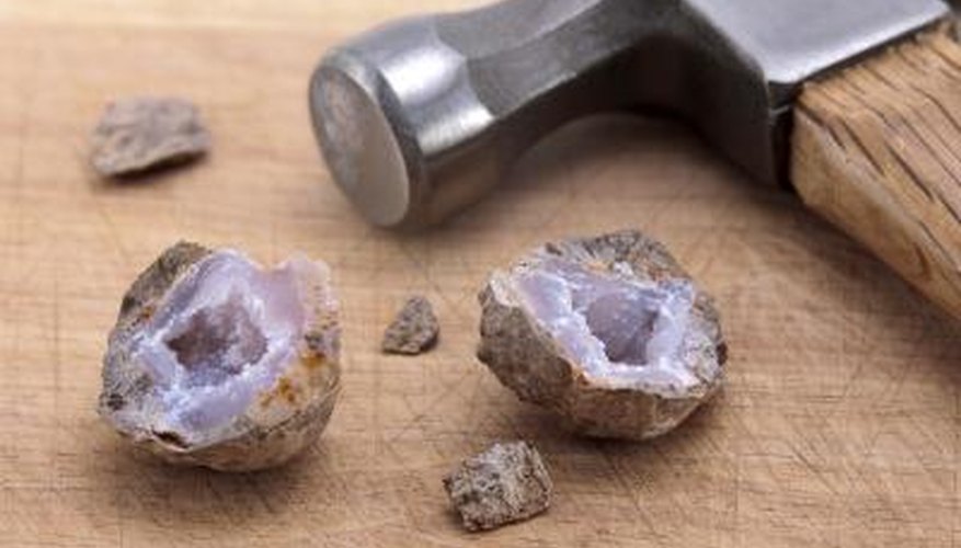 Cut open the geode with a wet-saw. Cut open the geode with a wet-saw.
