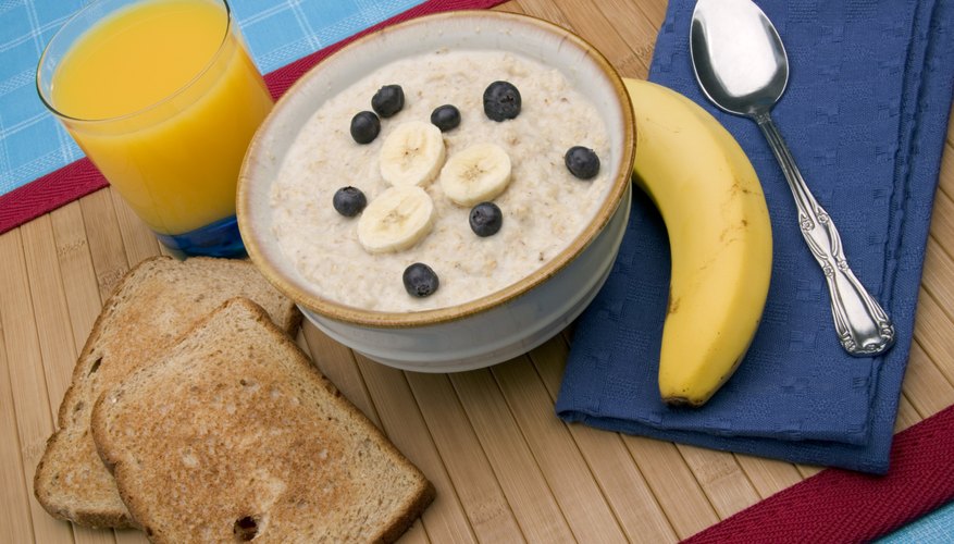 Orange juice, oatmeal, and blueberries. Orange juice, oatmeal, and blueberries.