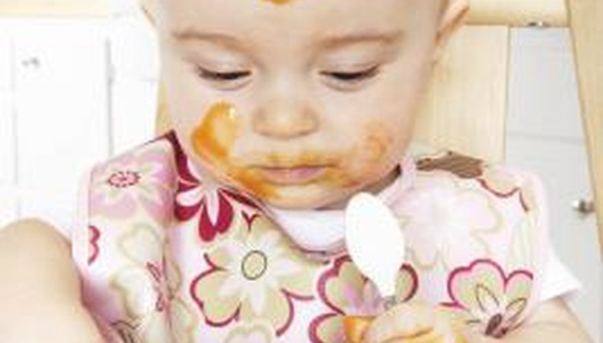 With a self-feeding baby, half of the food gets in their mouths and half all over the place! With a self-feeding baby, half of the food gets in their mouths and half all over the place!