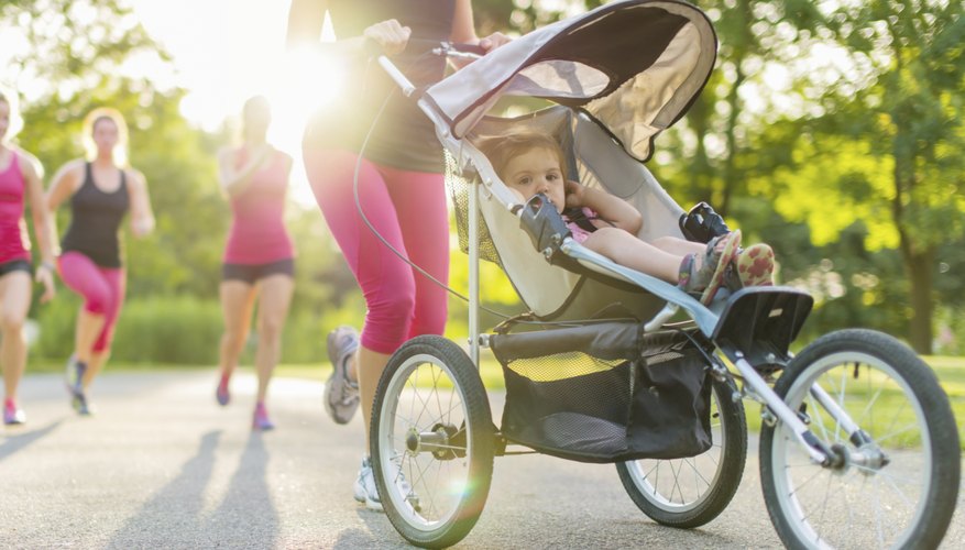 Jogging strollers normally have a swiveling front wheel that can be locked in place. Jogging strollers normally have a swiveling front wheel that can be locked in place.