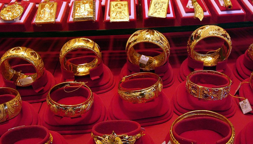 Gold jewelry in New York City store display Gold jewelry in New York City store display