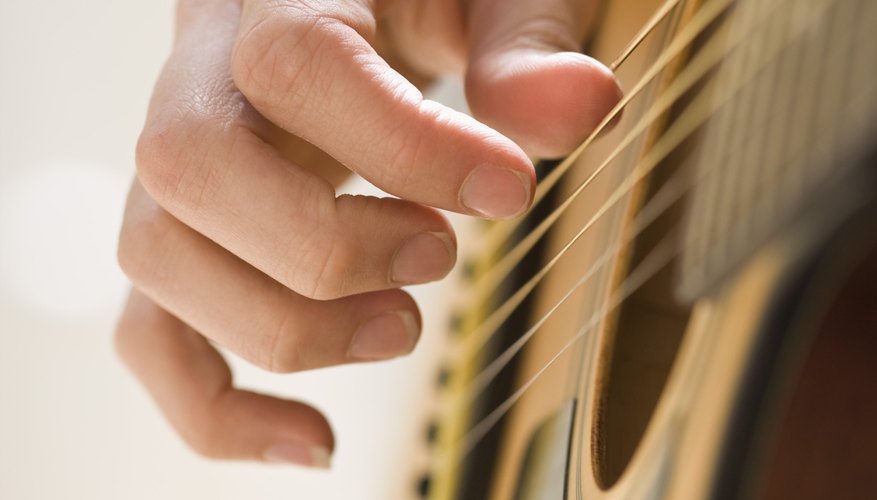Pick each string with your thumb or use a pick. Pick each string with your thumb or use a pick.