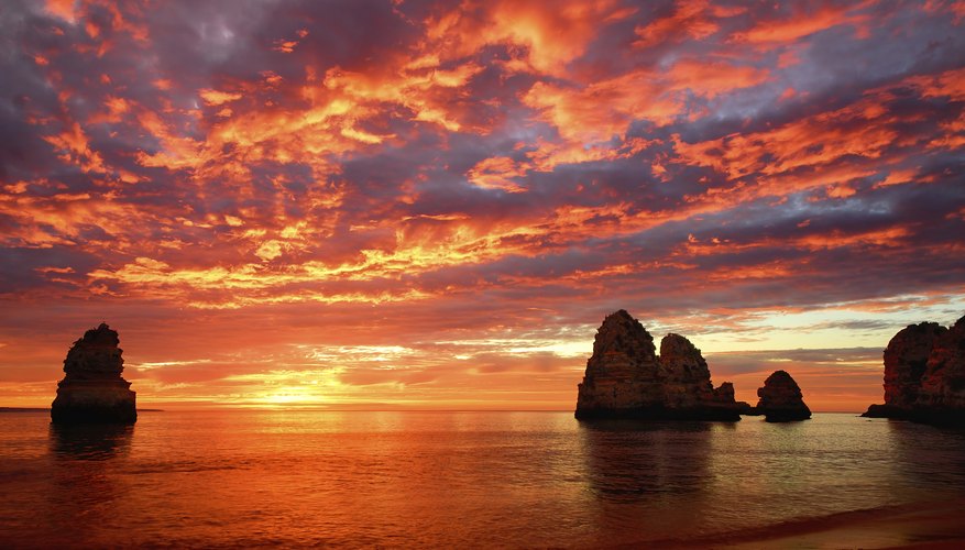 Air molecules and small particles make breathtaking sunsets possible. Air molecules and small particles make breathtaking sunsets possible.