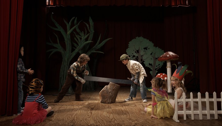 Fake rocks enhance an outdoor scene for a play. Fake rocks enhance an outdoor scene for a play.