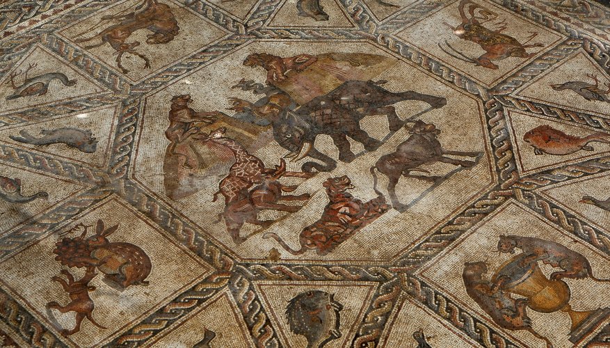Photo Credit: David Silverman/Getty Images News/Getty Images Animals, birds and fish depicted in a 4th A.D. Roman mosaic