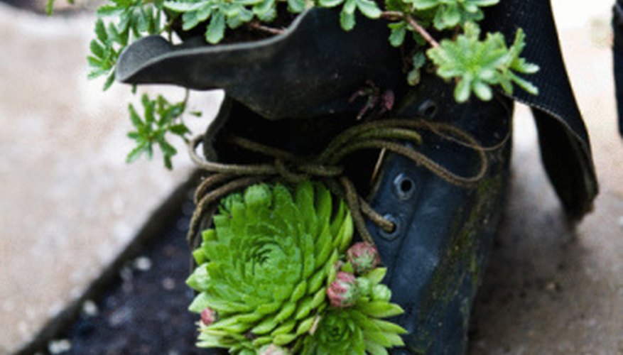 Old, recycled items can gain new life as decorations in a garden. Old, recycled items can gain new life as decorations in a garden.