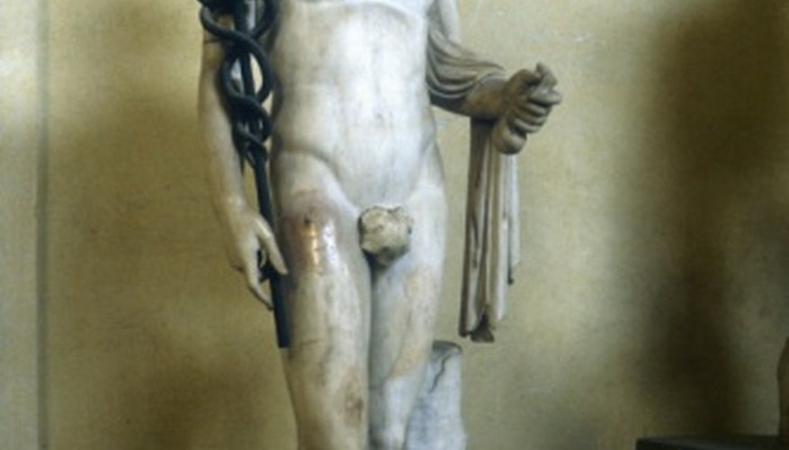 The Greek god Hermes was one of many mythological figures depicted on ancient Greek pottery. The Greek god Hermes was one of many mythological figures depicted on ancient Greek pottery.