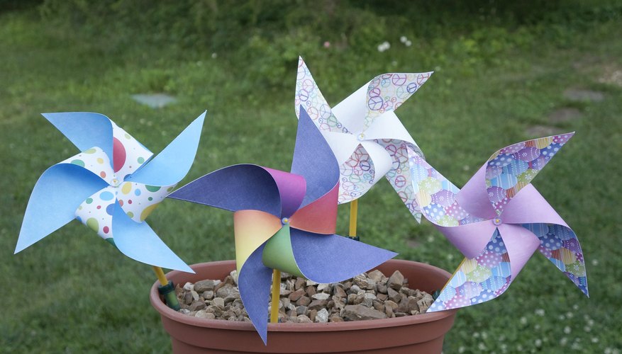 Bright pinwheels made from printed cardstock. Bright pinwheels made from printed cardstock.
