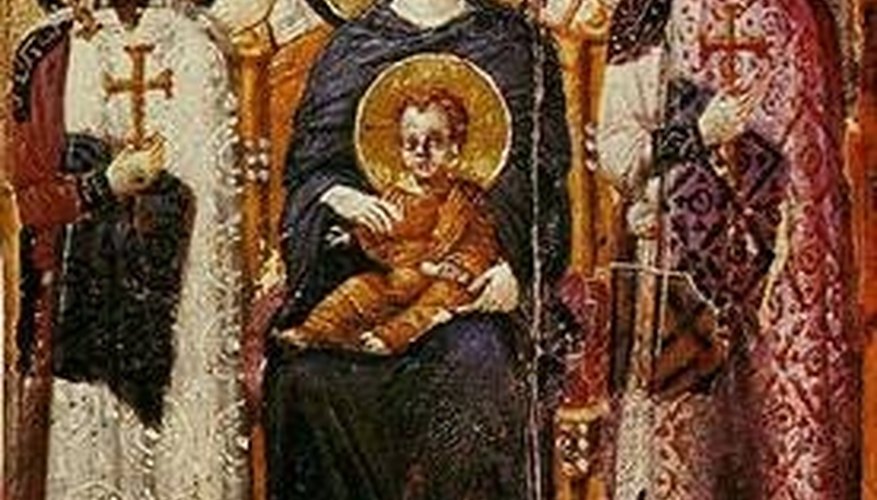 An anonymous encaustic icon on panel residing in St. Catherine's Monastery dates from around 600 A.D. An anonymous encaustic icon on panel residing in St. Catherine's Monastery dates from around 600 A.D.
