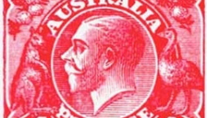 One Penny pink stamp with image of King George V. One Penny pink stamp with image of King George V.