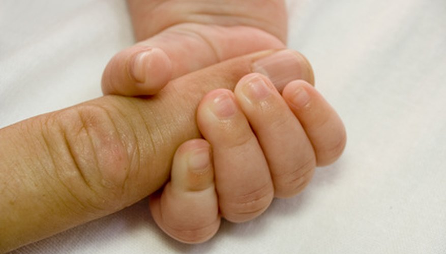 In the first substage the baby grasps whatever is put into her hand. In the first substage the baby grasps whatever is put into her hand.