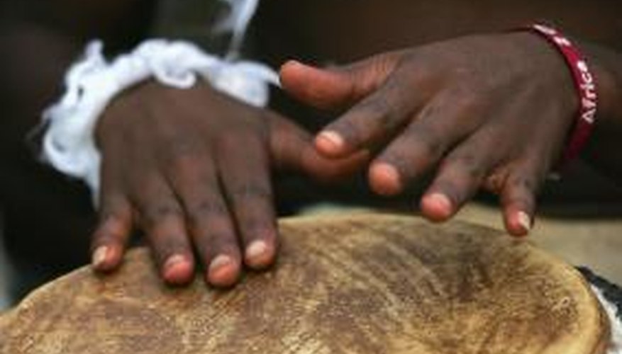 African drums are often used in ceremonies. African drums are often used in ceremonies.