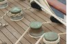 Sets of pulleys on ship rigging
