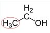 Structure of an ethanol molecule, with the methyl group circled in red