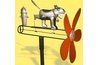 In this whimsical whirligig, the dog lifts his leg at the fire hydrant when the blades are turned