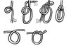 Top row -a sailor's knot, Bottom row -a simple hard knot