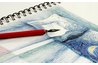 Crosshatching can be used with acrylic paints using a fine brush.