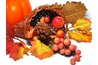 Horns of plenty, or cornucopias, are stuffed with food.