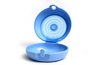 This disc-like container snaps shut to create a sealed, interior environment.