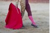 A red cape and black slippers perfectly compliment the costume.