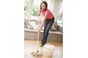 A cloth floor mop cleans without scratching wood floors.