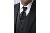 The waistcoat creates a sleek line with a tuxedo and standard tie.