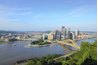 Downtown Pittsburgh sits between two rivers.
