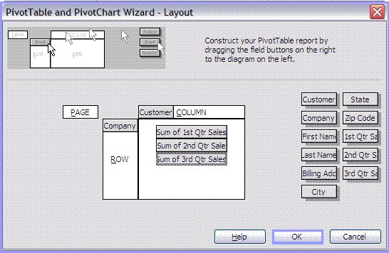 PivotTable and PivotChart Wizard Layout screen