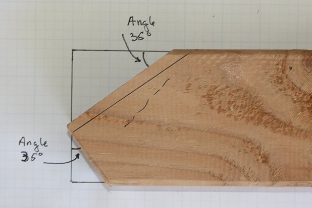 Follow the diagram to make two 35 degree cuts to connect the supports to the base.