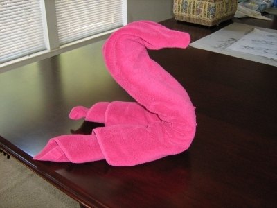 Creating the swan shape.