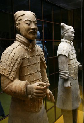 Molds were used to make the faces of the warriors, but each one was enhanced by hand.