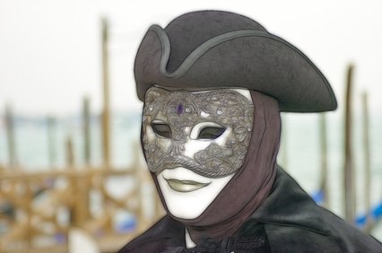 The mask and folds of the cloak are examples of implied texture.
