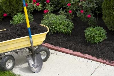 A closeup of compost and a house garden