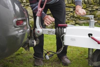 A close-up of a tow hitch