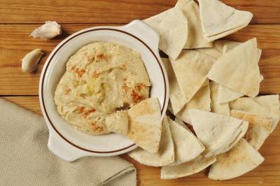 Pita wedges with hummus.