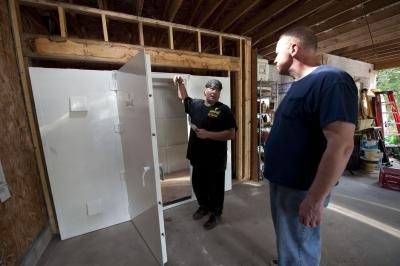 Storm door being installed